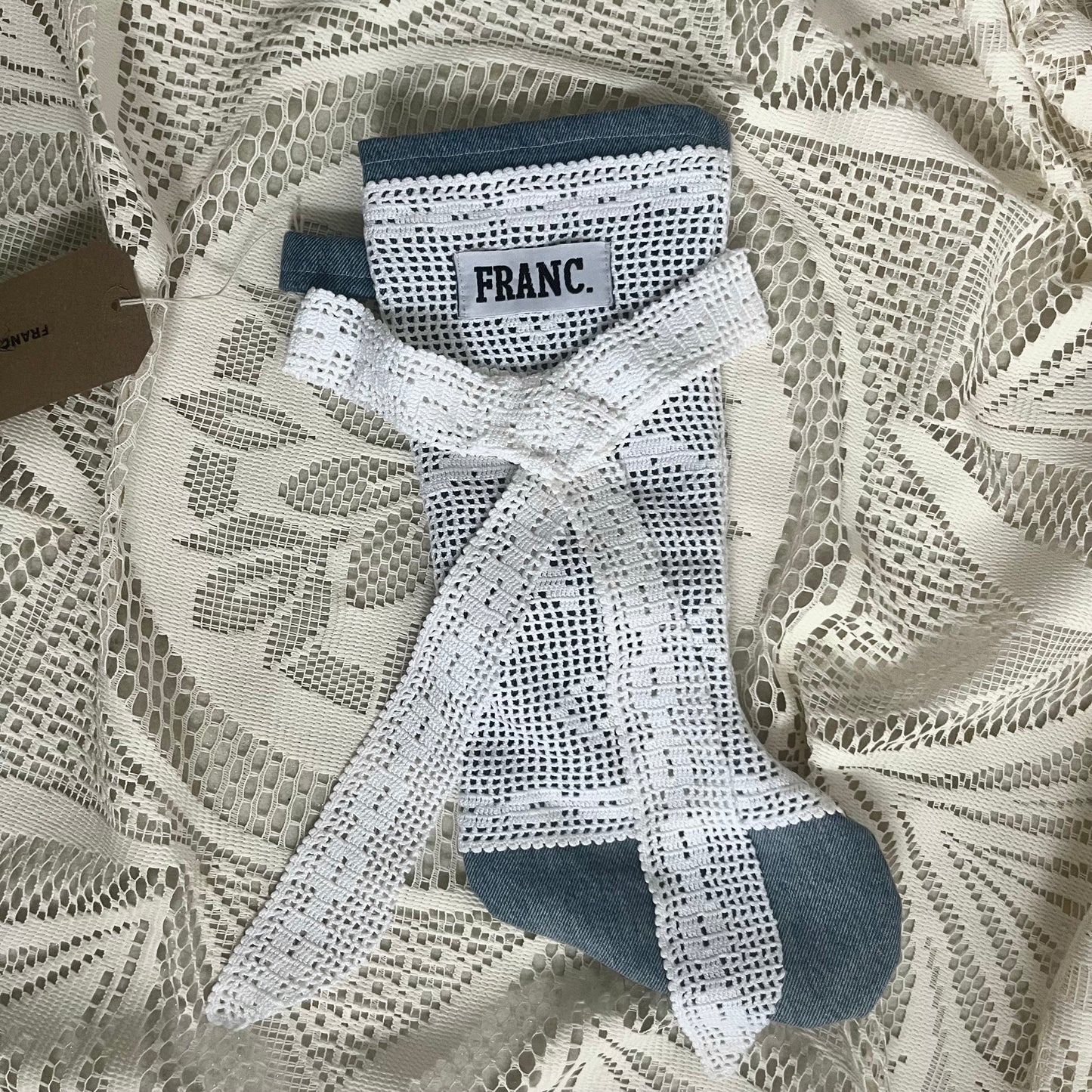 VINTAGE CROCHET DENIM CHRISTMAS STOCKING