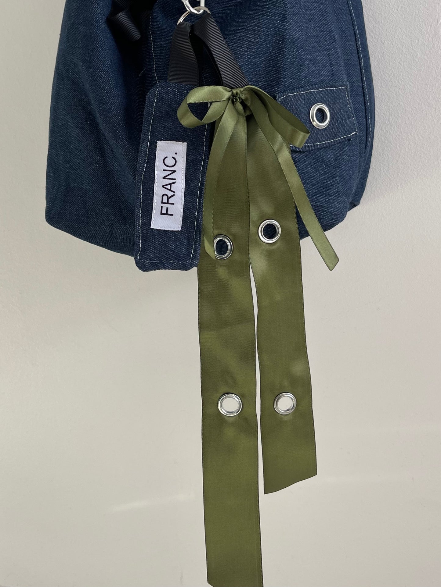 INDIGO DENIM GREEN BOW KEY CHAIN