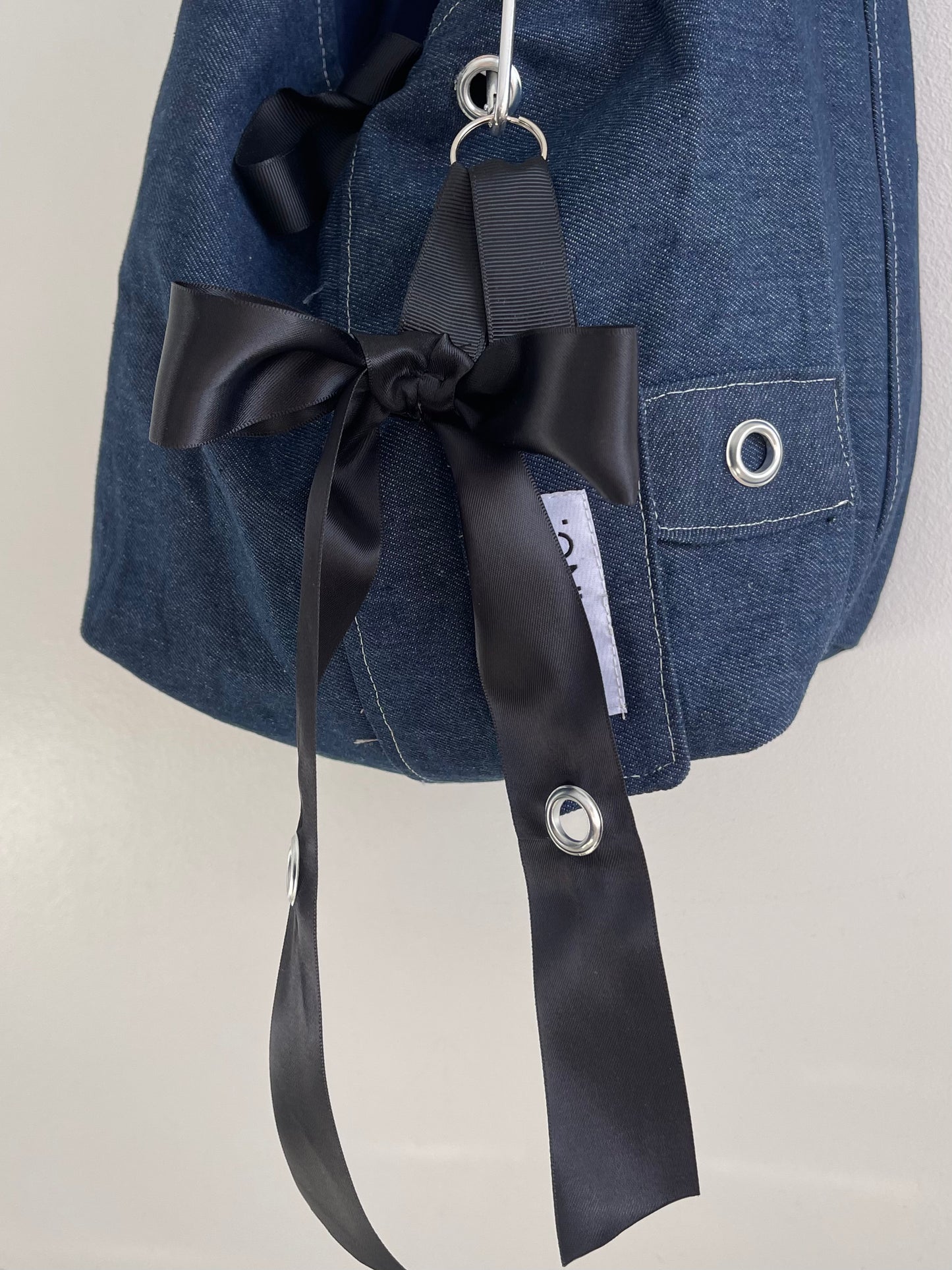 INDIGO DENIM BLACK BOW KEY CHAIN