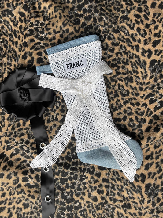 VINTAGE CROCHET DENIM CHRISTMAS STOCKING