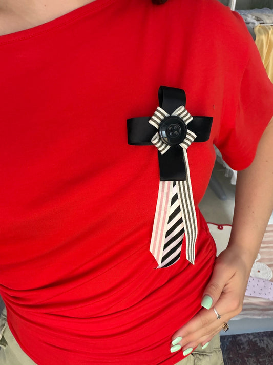 STRIPE RIBBON ROSETTE
