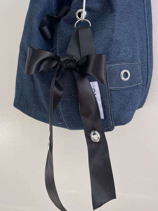 INDIGO DENIM BLACK BOW KEY CHAIN